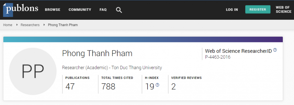 A snapshot of the information about Dr. Pham Thanh Phong on Web of Science